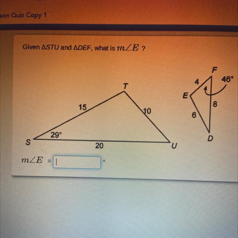 Given STU and DEF , what is m∠E-example-1