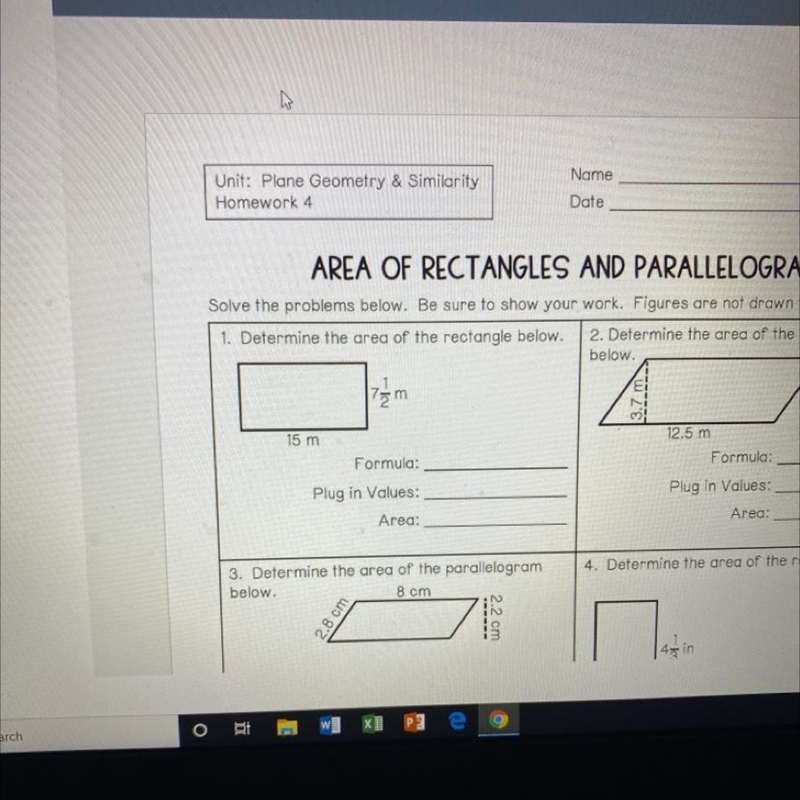 Someoneeee helpppp !!1. Determine the area of the rectangle below. Tam m 15 m Formula-example-1