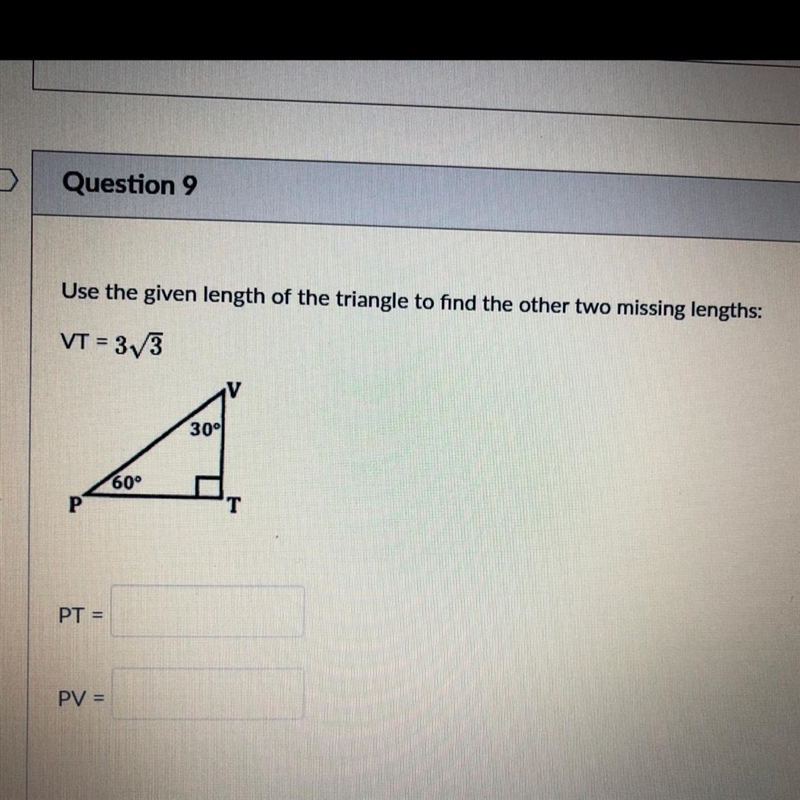 Use the given lengths of the triangle to find the other two missing lengths.-example-1