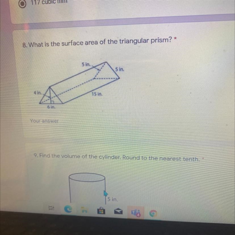 What is the surface area of the triangular prism? * 2 poin 5 in. 5 in. 4 in 15 in-example-1