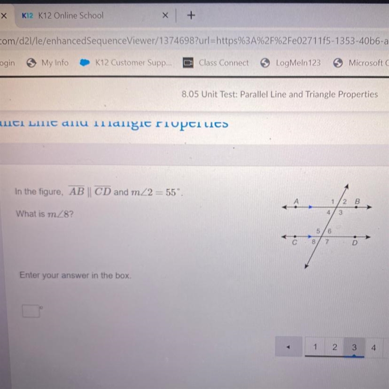 In the figure, AB CD and mZ2 = 55°. What is mZ8?-example-1