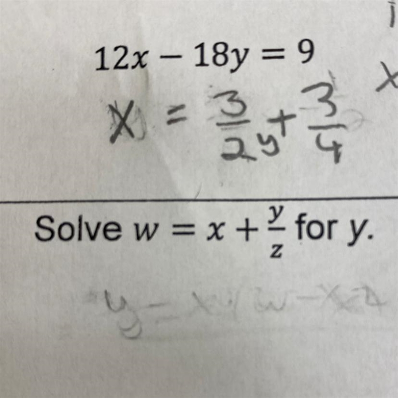 Solve w = x + for y. Reply really fast and give like the work for it too please-example-1