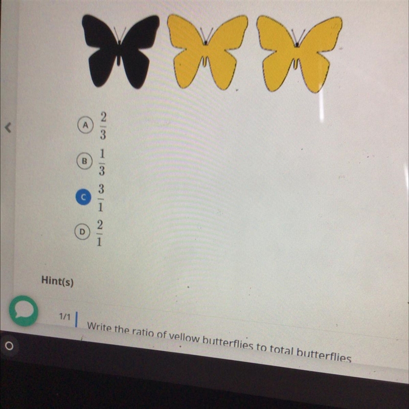 What is the ratio of yellow butterflies to total butterflies? Choose the correct option-example-1