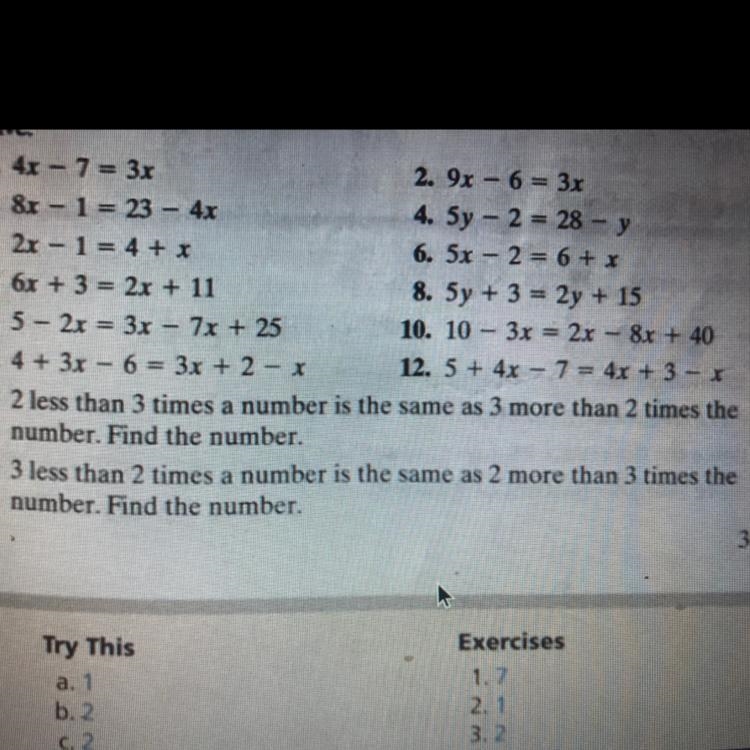 3 less than 2 times a number is the same as 2 more than 3 times the number. Find the-example-1