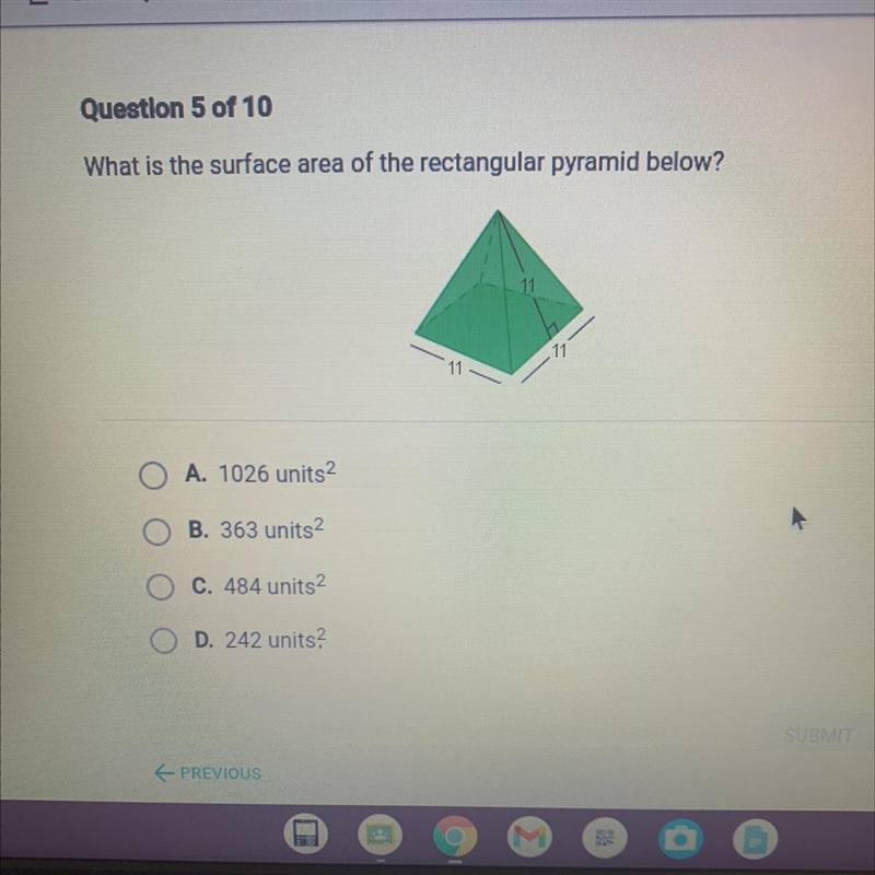 What is the surface area of the rectangular pyramid below?-example-1