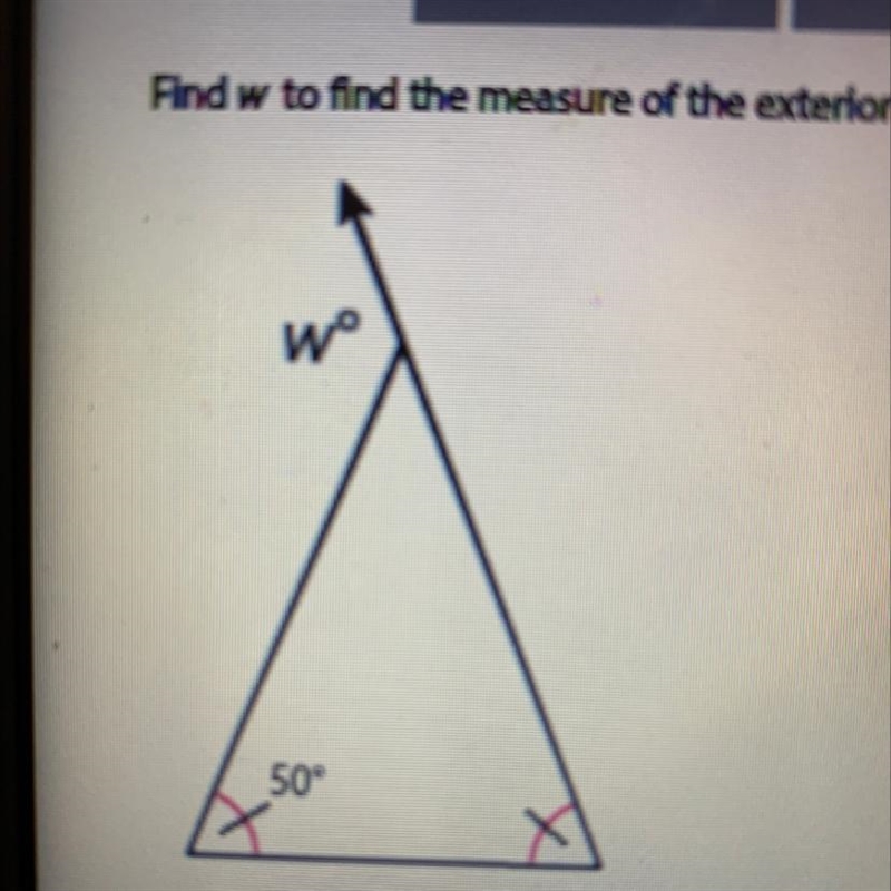 Find w to find the measure of the exterior angle-example-1