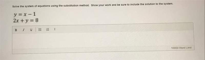 “Solve the system of equations using the substitution method. Show your work and be-example-1