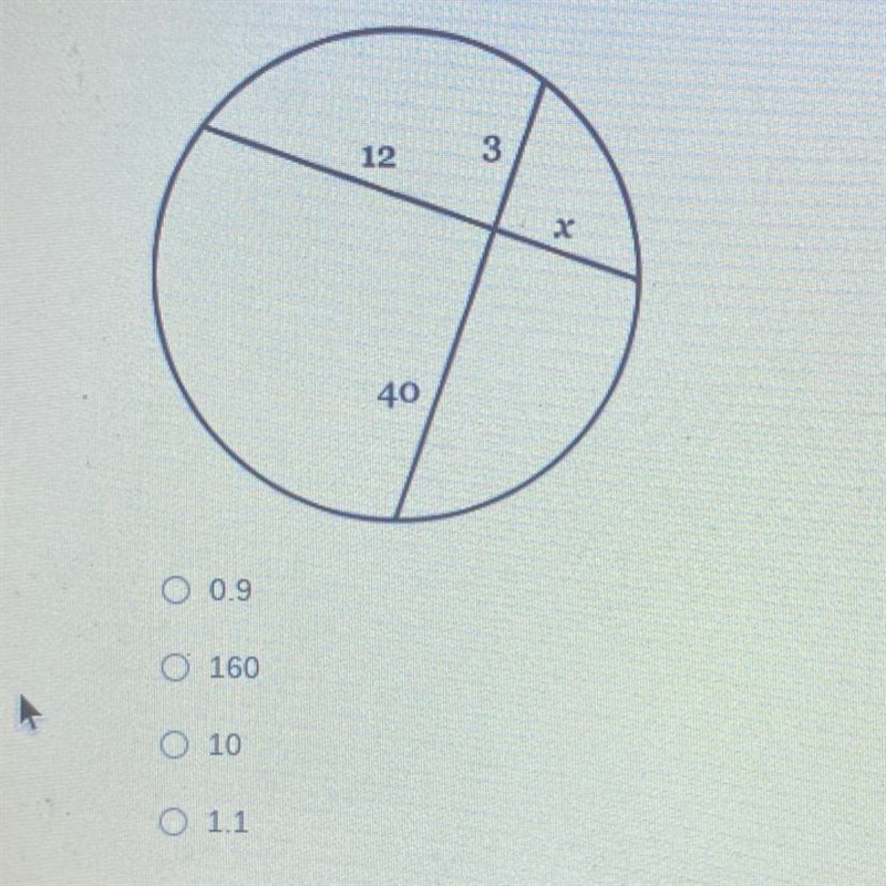 Solve for x A) 0.9 B) 160 C) 10 D) 1.1-example-1