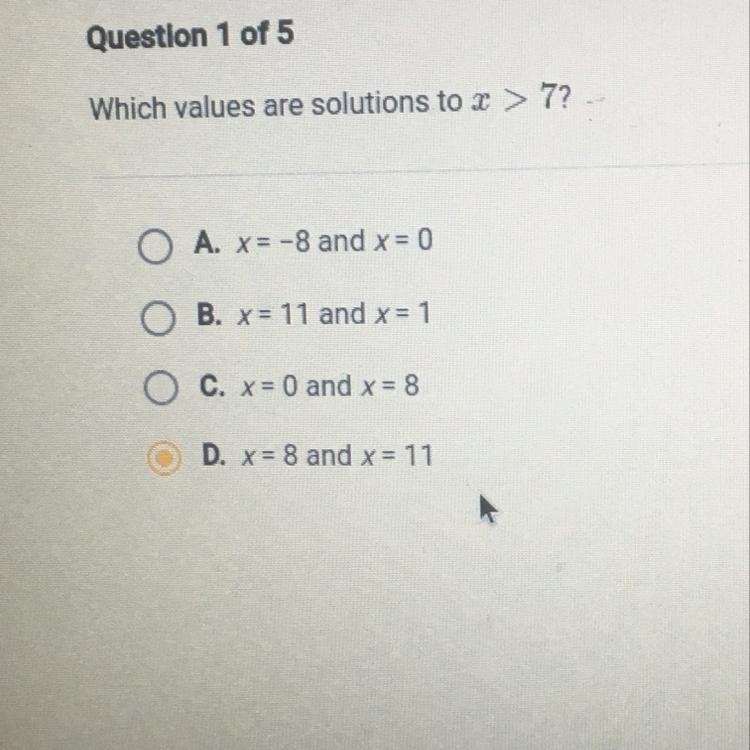 Which values are solutions to x > 7-example-1