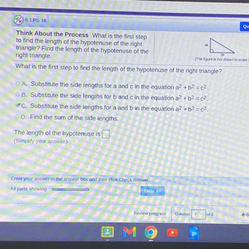 Part A is already answered Part B asks: What is the length of the hypotenuse?-example-1