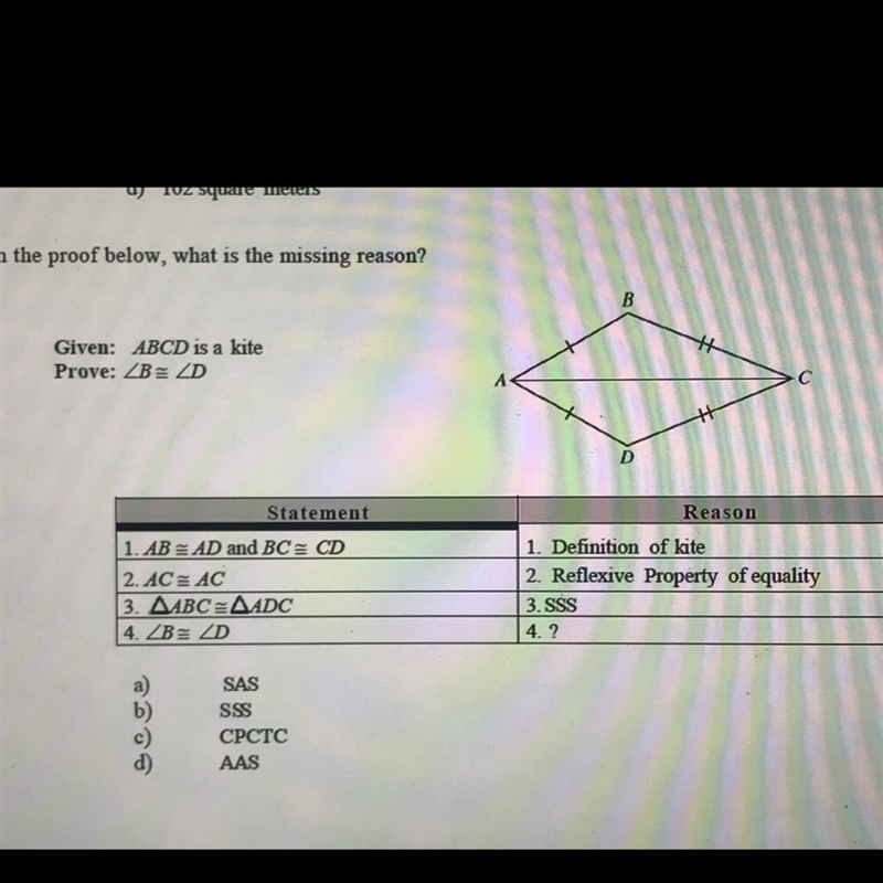 4) In the proof below, what is the missing reason?-example-1