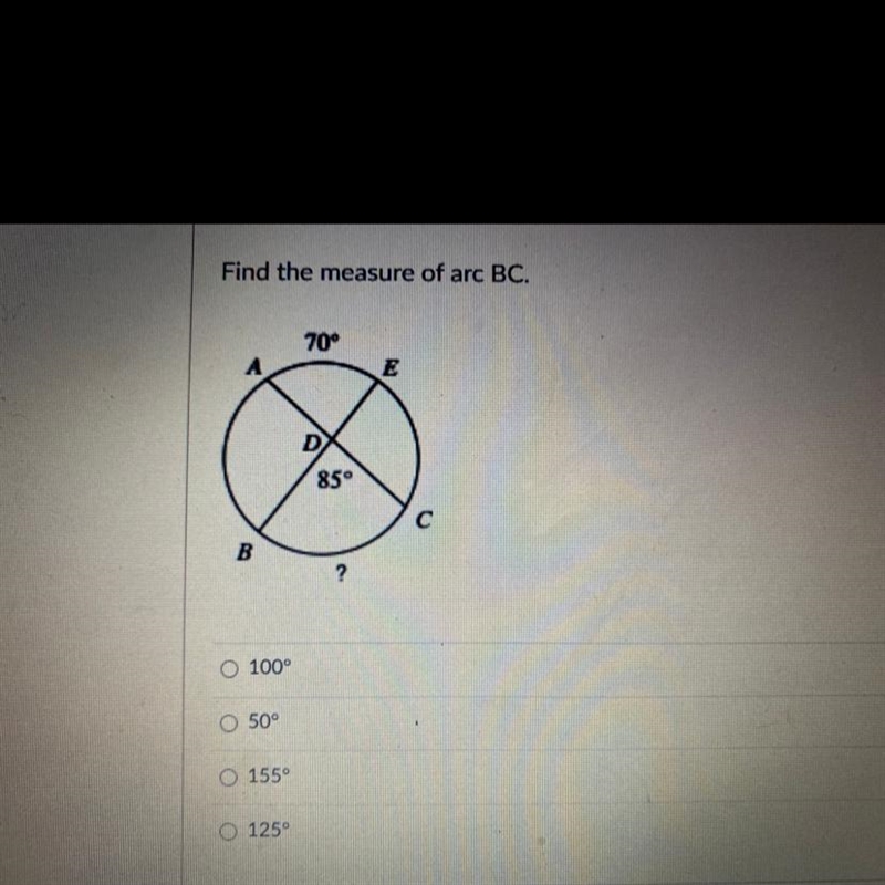 Find the measure of arc BC-example-1