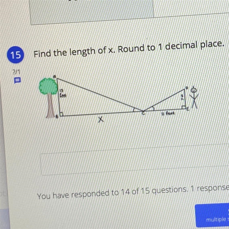 15. Find the length of x. Round to 1 decimal place.-example-1