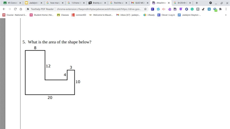 What is the area of the shape below? (picture below) please solve!-example-1