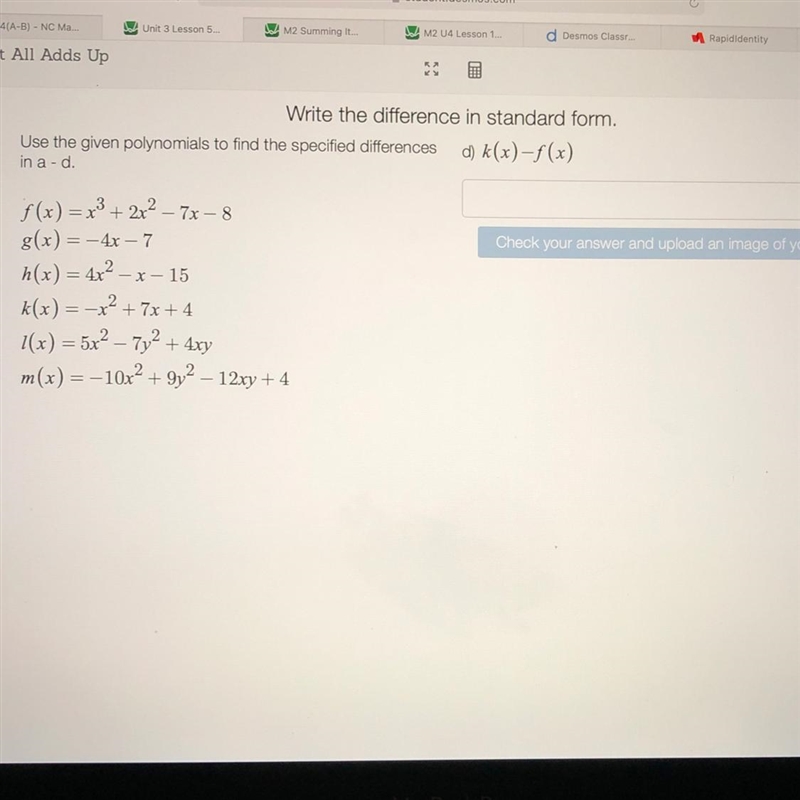 Write the sum in standard form D) k(x)-f(x)-example-1