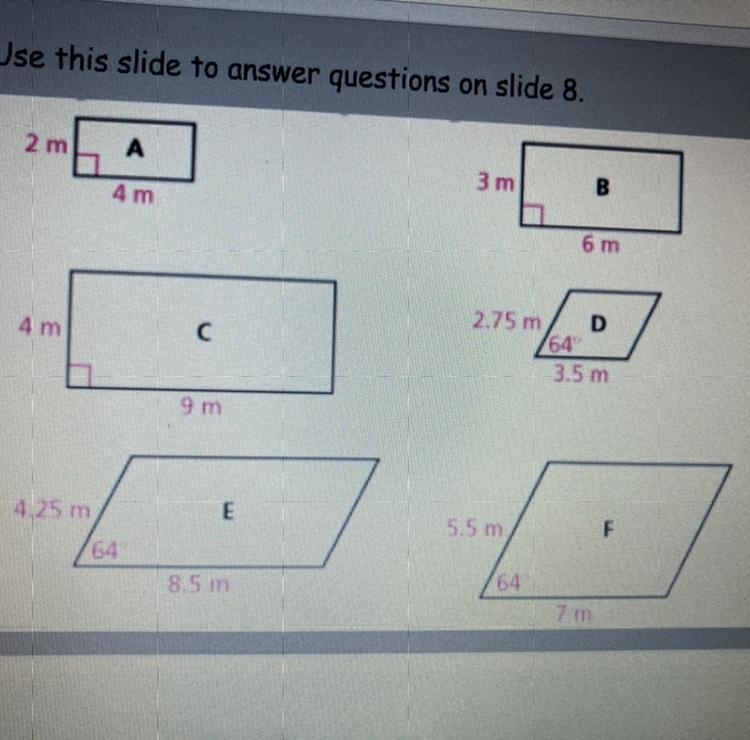 1. Name a pair of similar parallelograms. Explain. (You don’t have to) 2. Name another-example-1