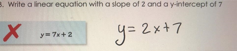 Write a linear equation with a slope of 2 and a y-intercept of 7-example-1