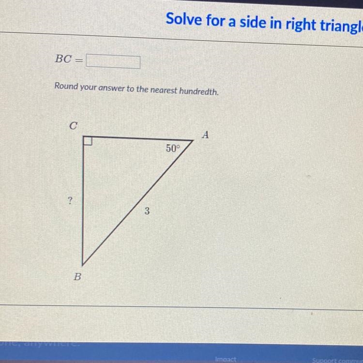 HELP!!BC= Round your answer to the nearest hundredth. C A 50 3 B-example-1