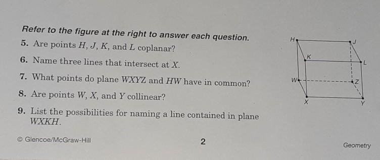 Refer to the figure at the right to answer each question. 5. Are points H, J, K, and-example-1