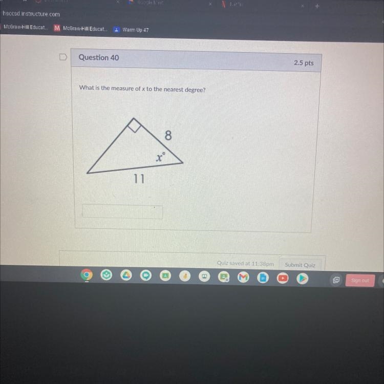 What is the measure of x to the nearest degree? 8-example-1