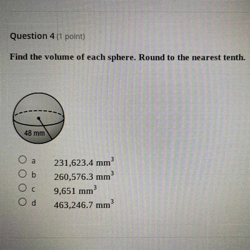 Find the volume of each sphere. Round to the nearest tenth.-example-1