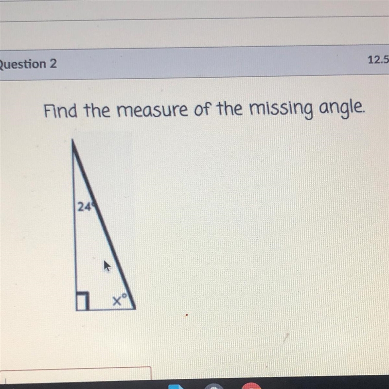 FIND THE MEASURE OF THE MISSING ANGLE-example-1