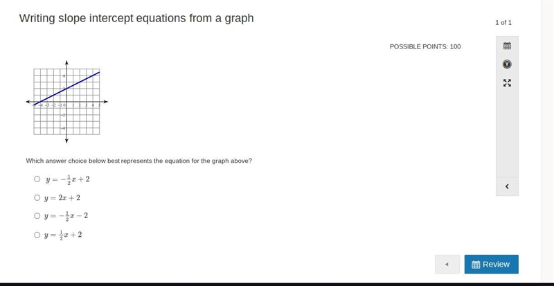 Which answer choice below best represents the equation for the graph above? y=−12x-example-2