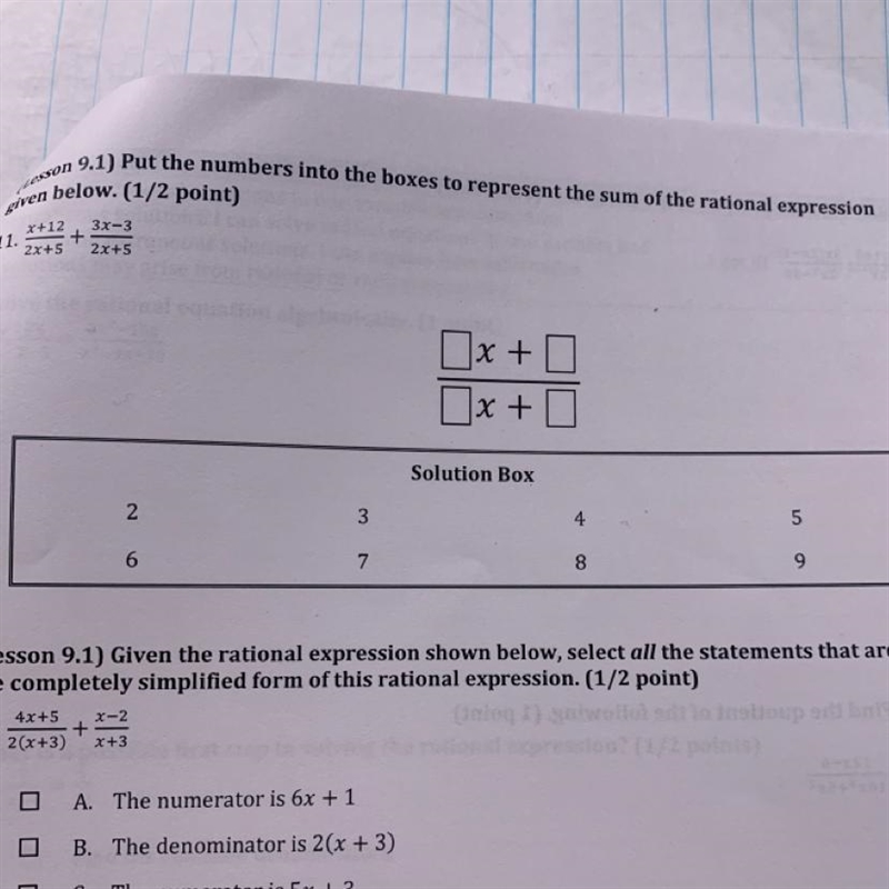 Put the numbers into the boxes to represent the sum of the rational expression given-example-1