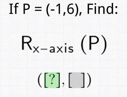 If P = (-1,6), Find: Rx-axis (P). Can you show me how to do this? And explain lt to-example-1