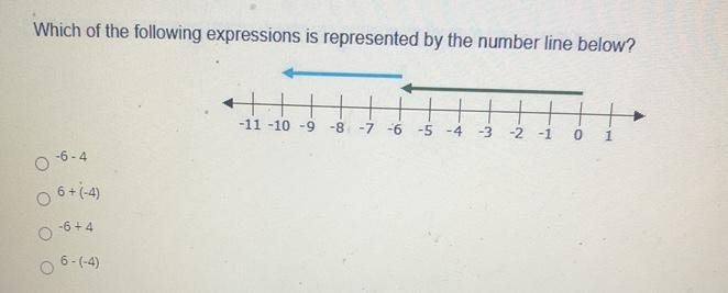 Which of the following expressions is represented by the number line below? A. -6 - 5 B-example-1