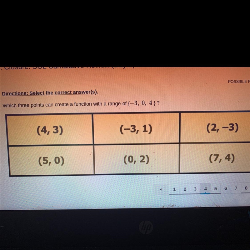 Which three points can create a function with a range of {-3,0,4}, select all correct-example-1