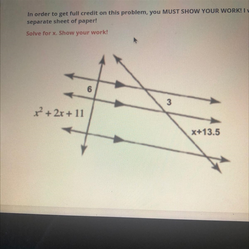 Solve for x show all work-example-1