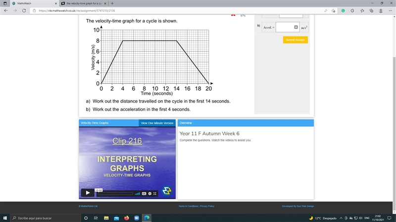 The velocity-time graph for a cycle is shown-example-1