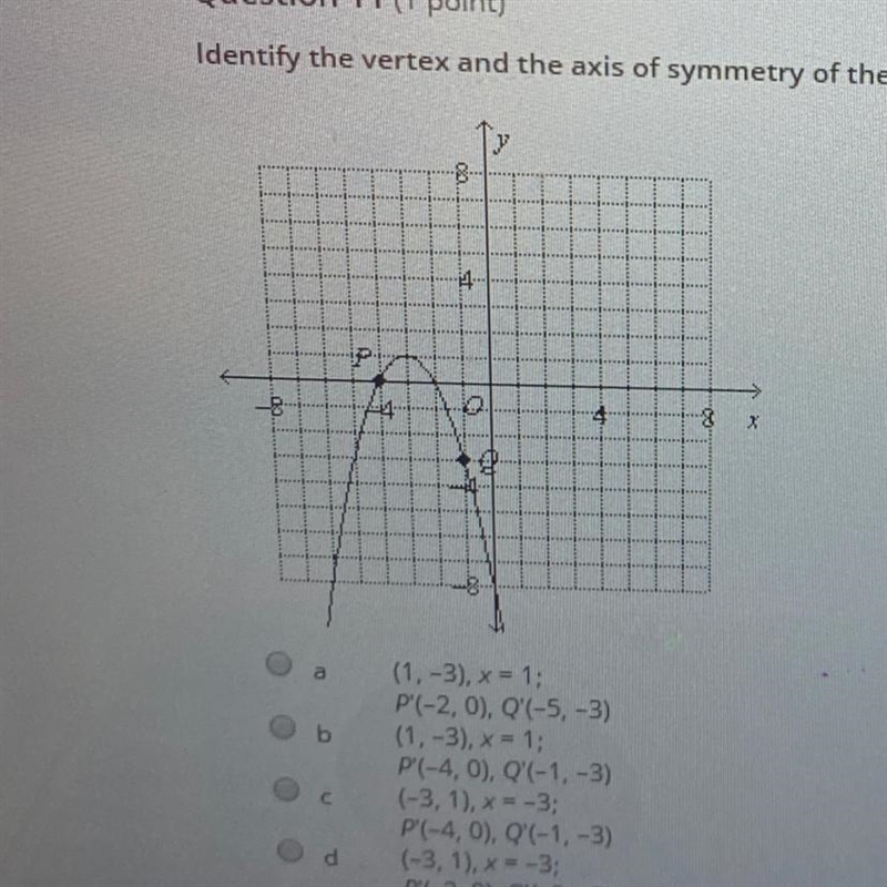 Identify the vertex and the axis of symmetry of the parabola. Identify points corresponding-example-1