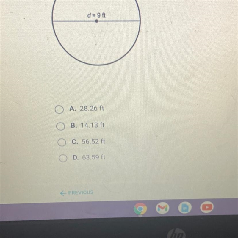 What is the circumference of a circle with a diameter of 9 feet? Use 3.14 for TL d-example-1