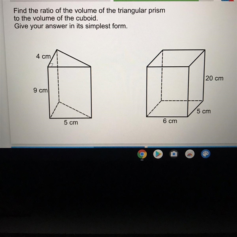 Find the ratio of the volume of the triangular prism to the volume of the cuboid. Give-example-1