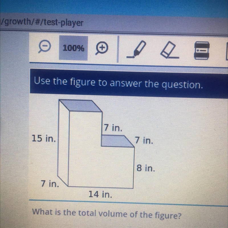 7 in. 15 in. 7 in. 8 in. 7 in. 14 in. What is the total volume of the figure?-example-1