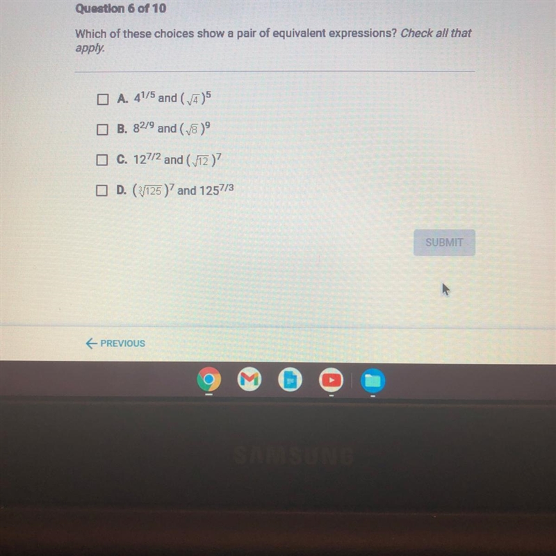 Which of these choices show a pair of equivalent expressions? Check all that apply-example-1