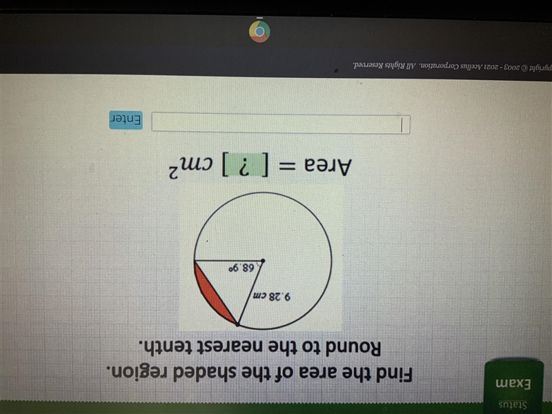 Find the area of the shaded region. Round to the nearest tenth.-example-1