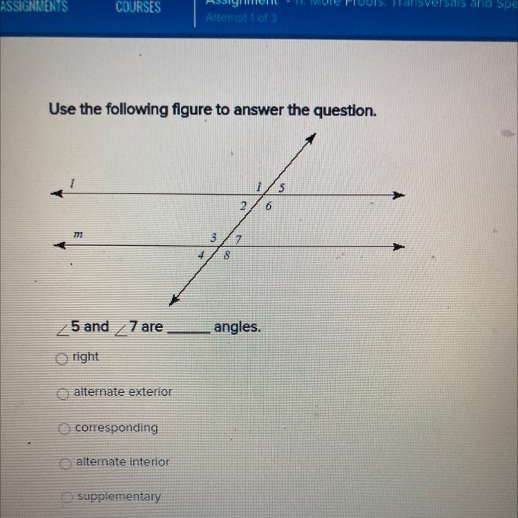 Use the following figure to answer the question. <5and <7 are angles.-example-1