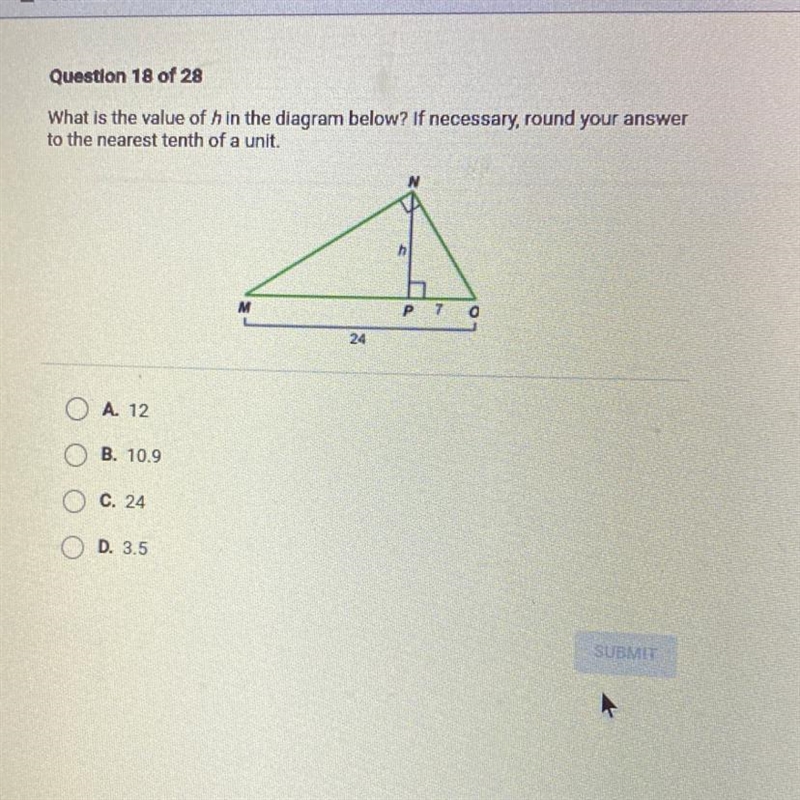 What is the value of h in the diagram below? If necessary, round your answer to the-example-1