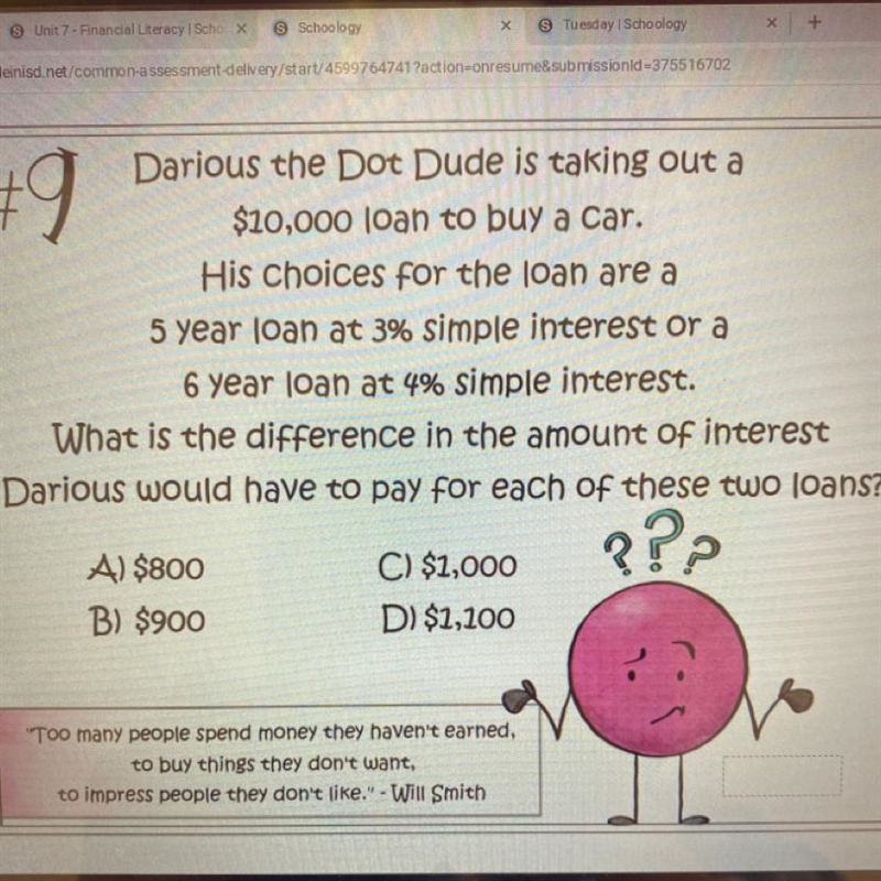 Darious the Dot Dude is taking out a $10,000 loan to buy a car. His choices for the-example-1