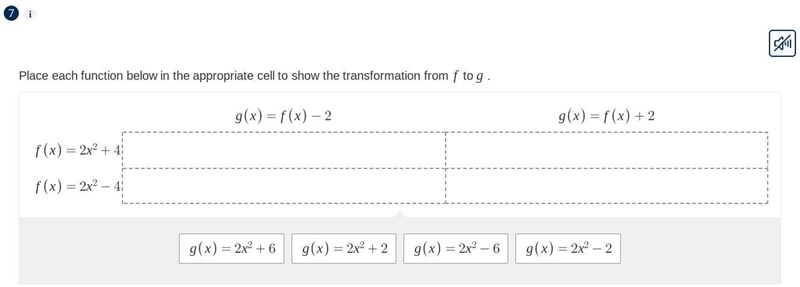 Place each function below in the appropriate cell to show the transformation from-example-1