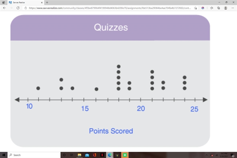 Amelia made a line plot of her scores on 25-point math quizzes. What is the difference-example-1