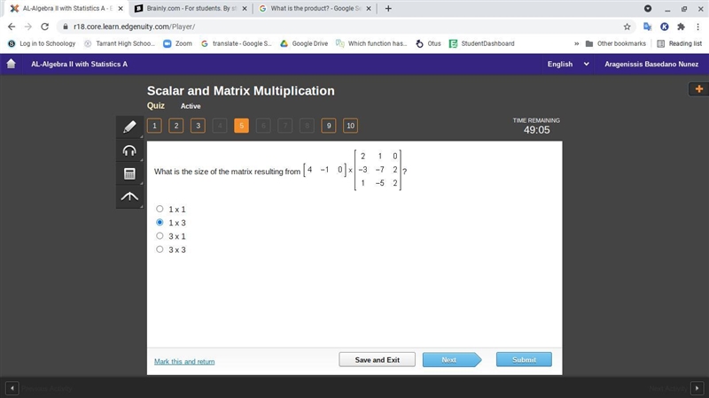 What is the size of the matrix resulting from-example-1