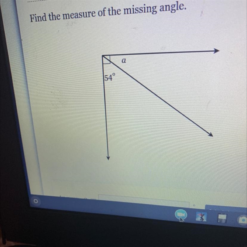 Find the measure of the missing angle. a 54°-example-1