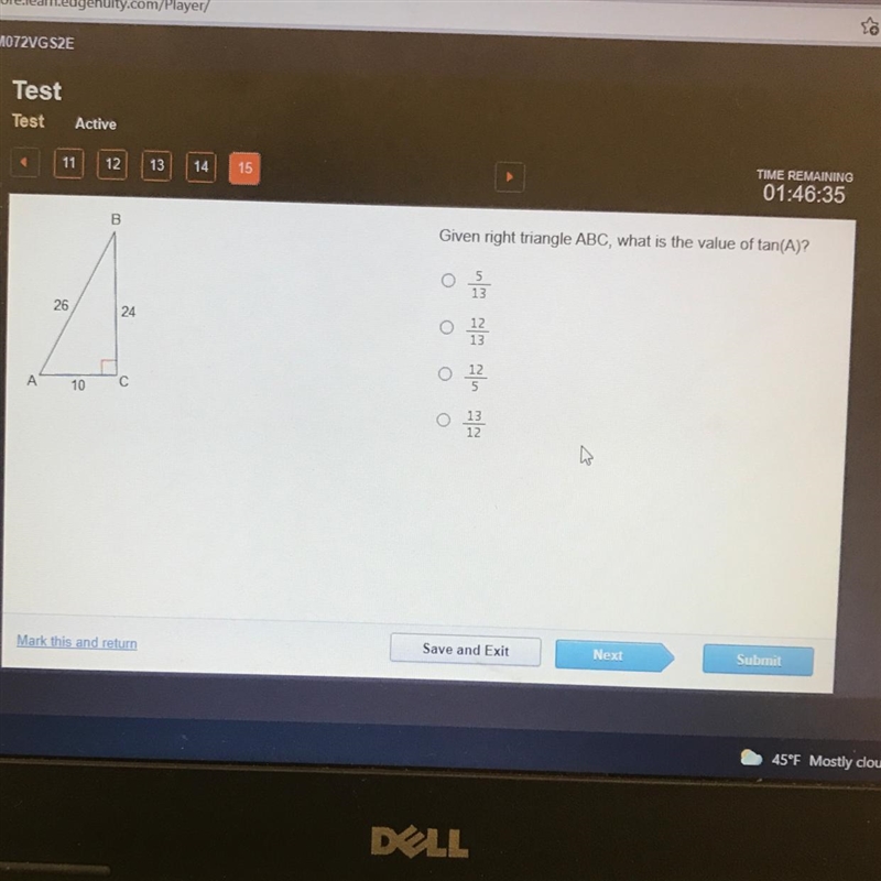 B. CO Given right triangle ABC, what is the value of tan(A)? o o 26 24 w/w with with-example-1