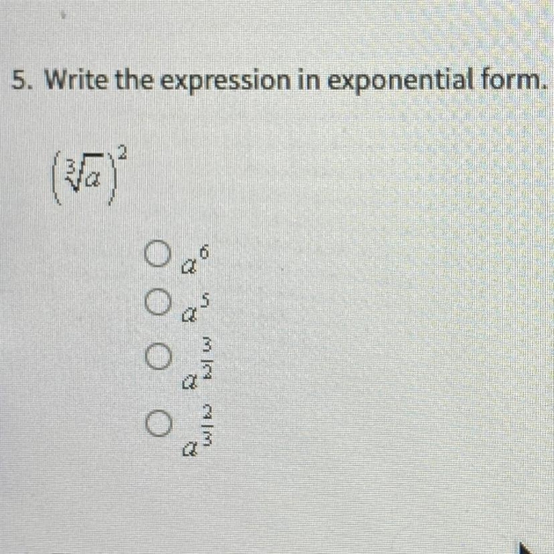 Write the expression in exponential form (3√a)^2-example-1