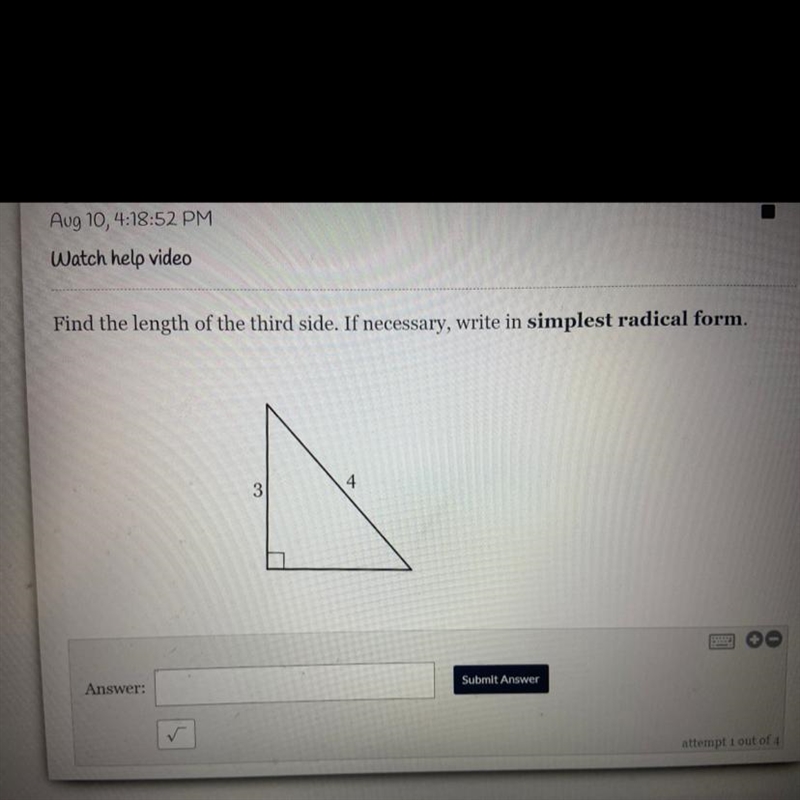 Find the length of the third side. If necessary, write it in simplest radical form-example-1