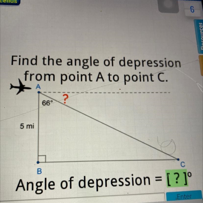 Find the angle of depression from point A to point C-example-1